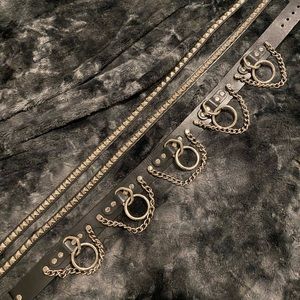SET OF 2: LEATHER STUDDED AND CHAIN BELTS SIZE M & XL